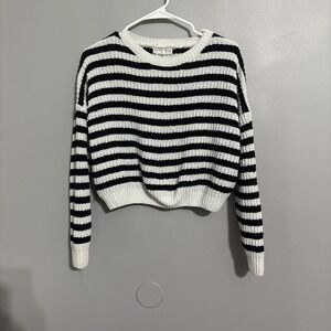 Womens Small Hazel Moon Super Soft‎ Crop Black And White Stripe Sweater